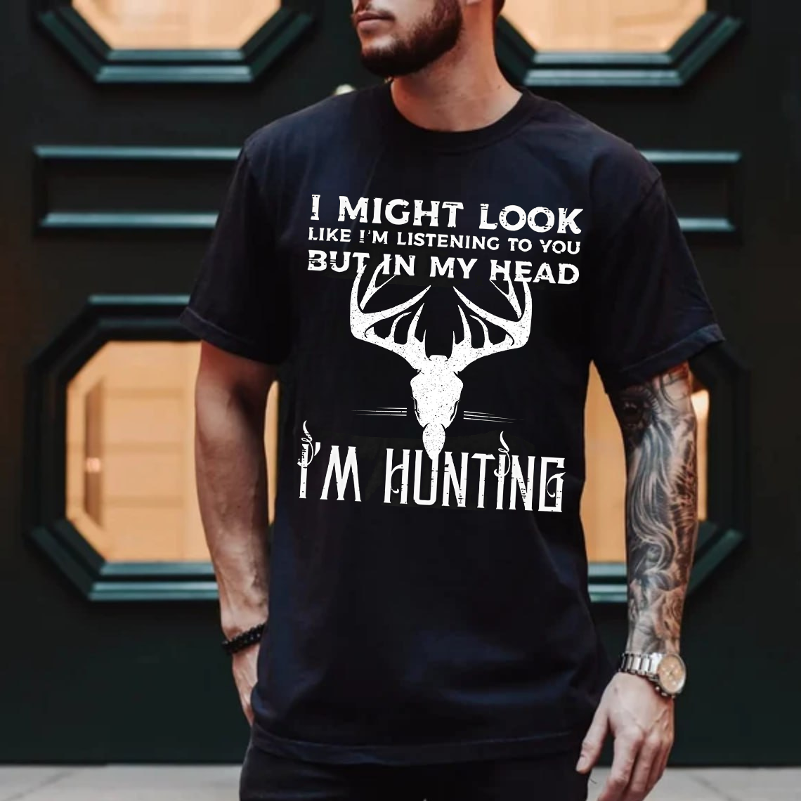 I Might Look Like I’m Listening But In My Head I’m Hunting T-Shirt, Funny Deer Hunting Shirt Gift for Hunters