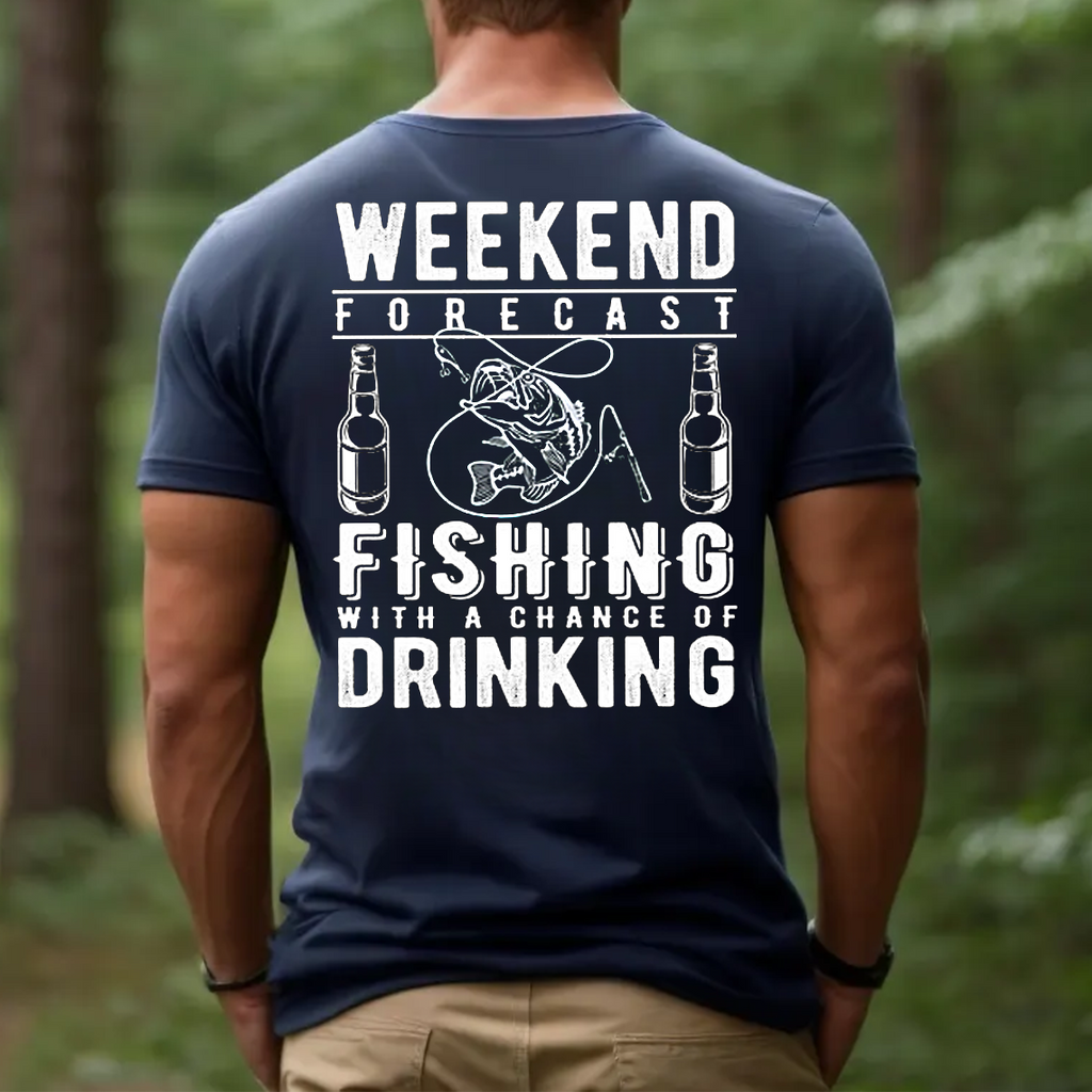 Weekend Forecast Fishing and Drinking T-Shirt, Funny Fisherman Shirt for Men, Outdoor Humor Gift Tee