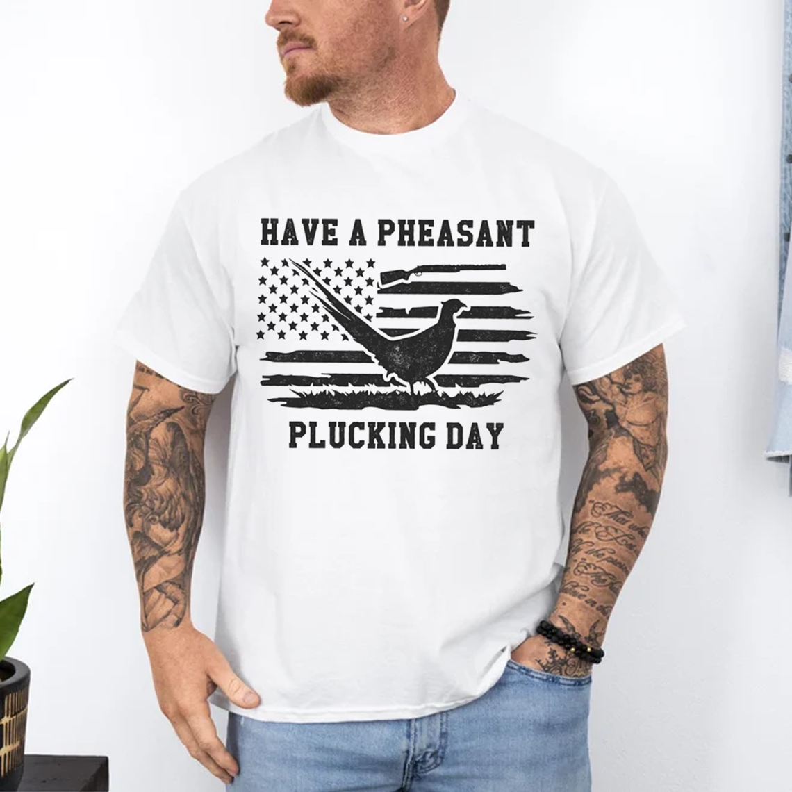 Have a Pheasant Plucking Day T-Shirt, Funny Hunting Shirt, American Flag Pheasant Tee, Upland Bird Hunter Gift
