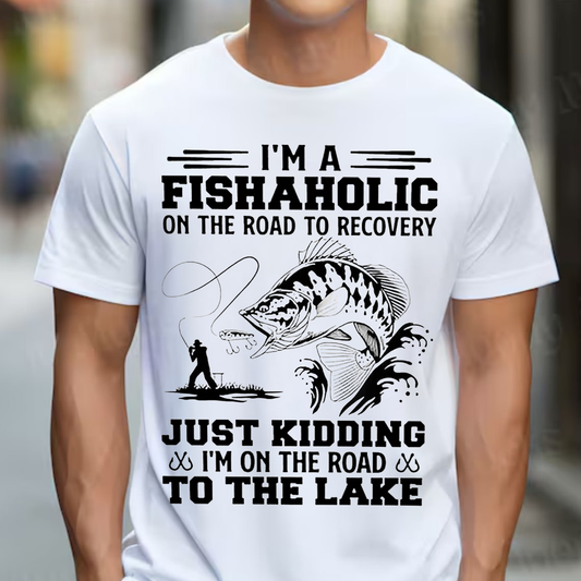 Fishaholic T-Shirt, Funny Fishing Shirt for Anglers, Road to Recovery Lake Fishing Tee Gift