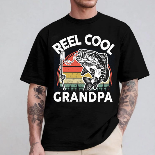 Reel Cool Grandpa T-Shirt, Funny Fishing Grandpa Shirt, Retro Vintage Fisherman Tee