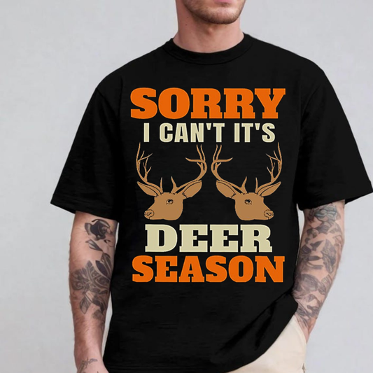 Sorry I Can’t It’s Deer Season T-Shirt, Funny Hunting Shirt for Hunters, Buck Deer Antlers Graphic Tee