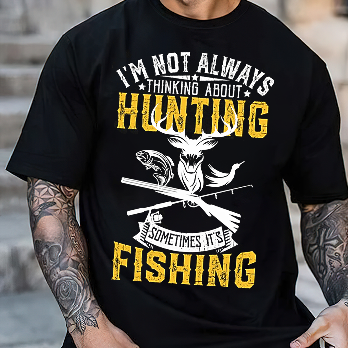 I’m Not Always Thinking About Hunting Sometimes It’s Fishing T-Shirt, Funny Deer & Fish Hunting Fishing Shirt