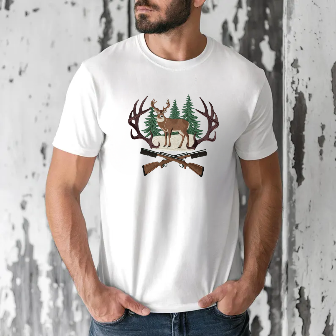 Embroidered Deer Hunting T-Shirt, Perfect Gift for Hunters & Outdoorsmen