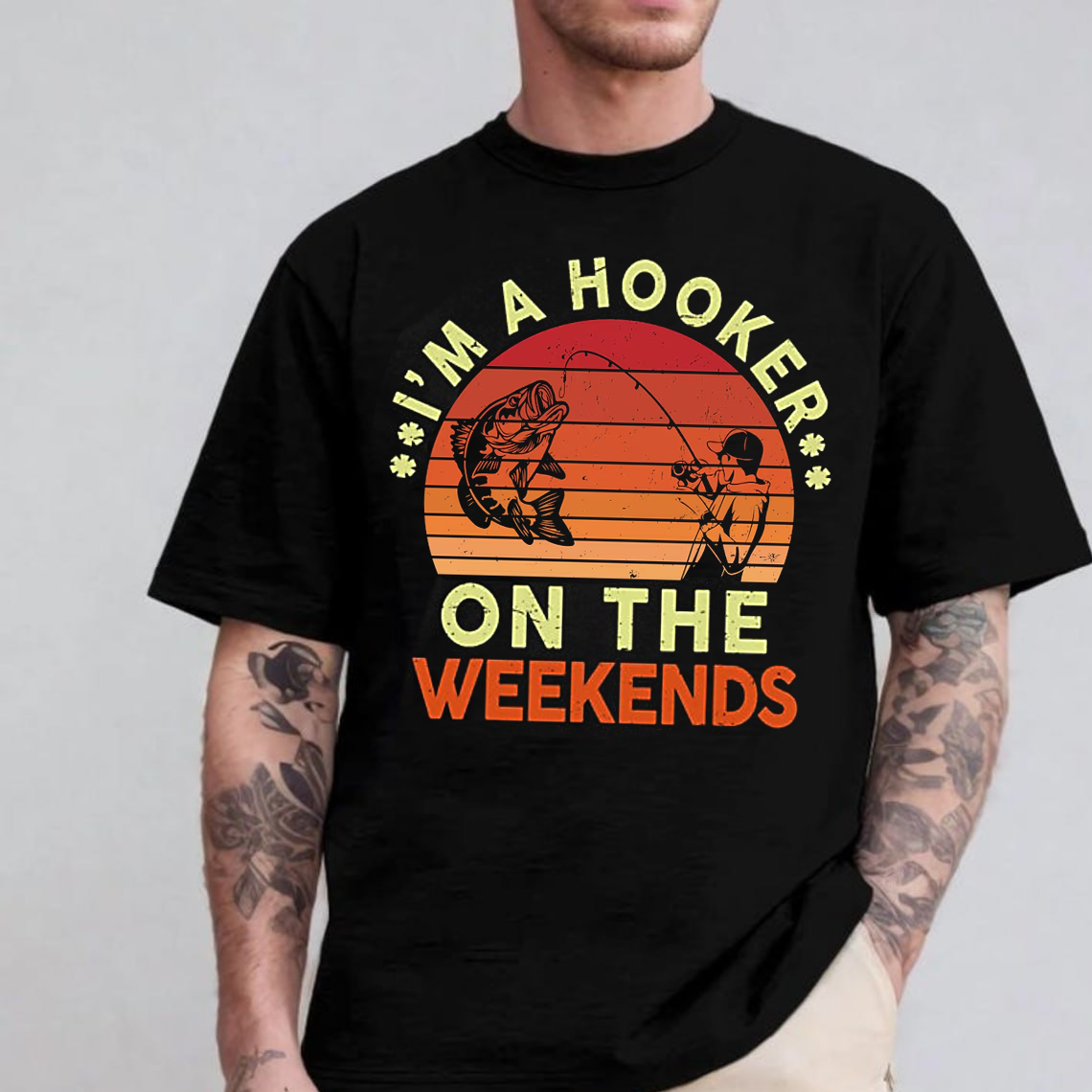 I’m A Hooker On The Weekends T-Shirt, Funny Fishing Shirt, Retro Sunset Bass Fishing Tee
