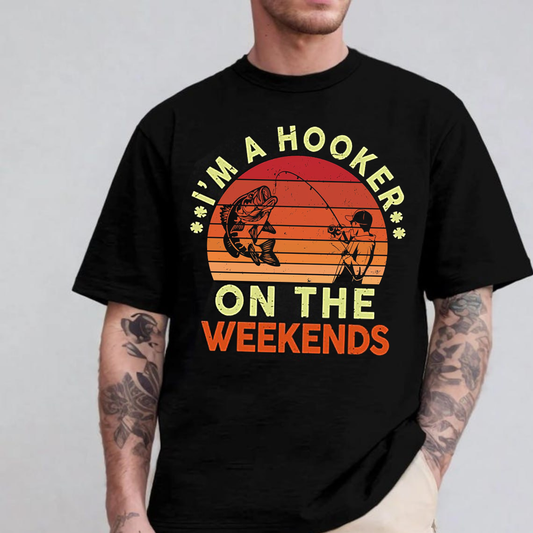 I’m A Hooker On The Weekends T-Shirt, Funny Fishing Shirt, Retro Sunset Bass Fishing Tee