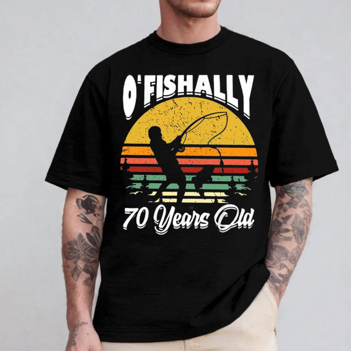 O’Fishally 70 Years Old T-Shirt, Funny 70th Birthday Fishing Shirt, Vintage Retro Fisherman Tee