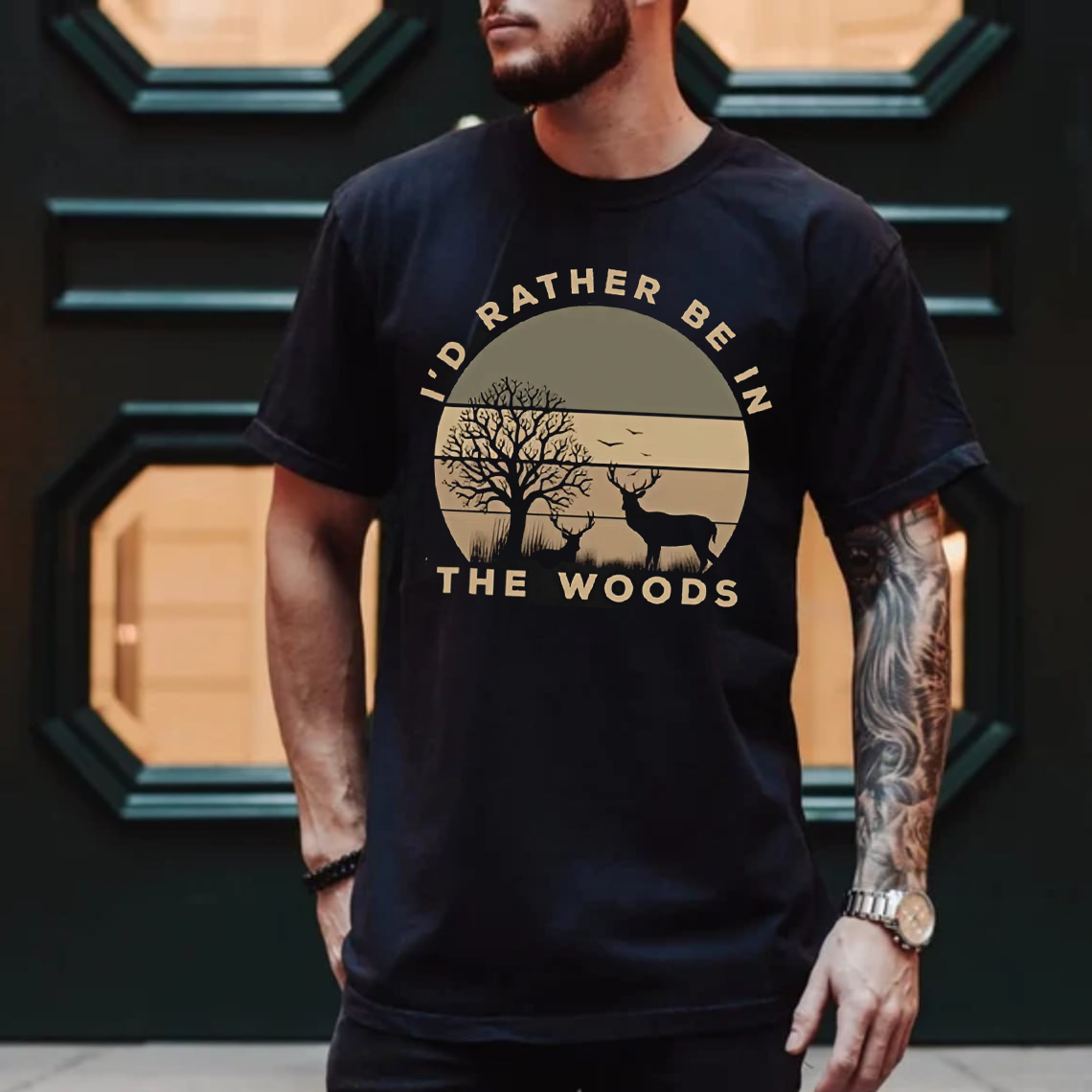 I'd Rather Be in The Woods T-Shirt, Funny Deer Hunting Shirt for Outdoorsmen, Nature & Camping Lovers