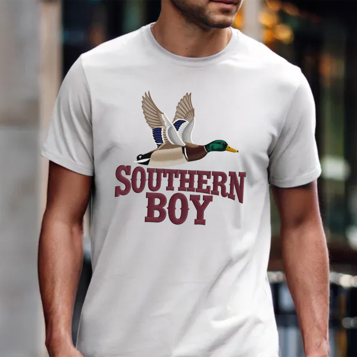 Southern Boy Embroidery T-Shirt, Duck Hunting Graphic Tee, Mallard Waterfowl Outdoor Embroidered Shirt Gift