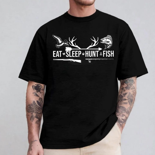 Eat Sleep Hunt Fish T-Shirt, Funny Hunting and Fishing Shirt for Outdoorsmen, Hunter & Fisher Gift Tee
