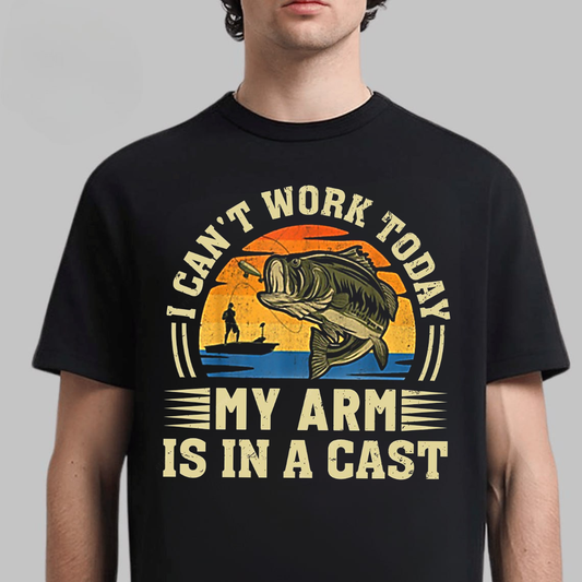Funny Fishing T-Shirt, I Can’t Work Today My Arm Is In A Cast Bass Fishing Tee