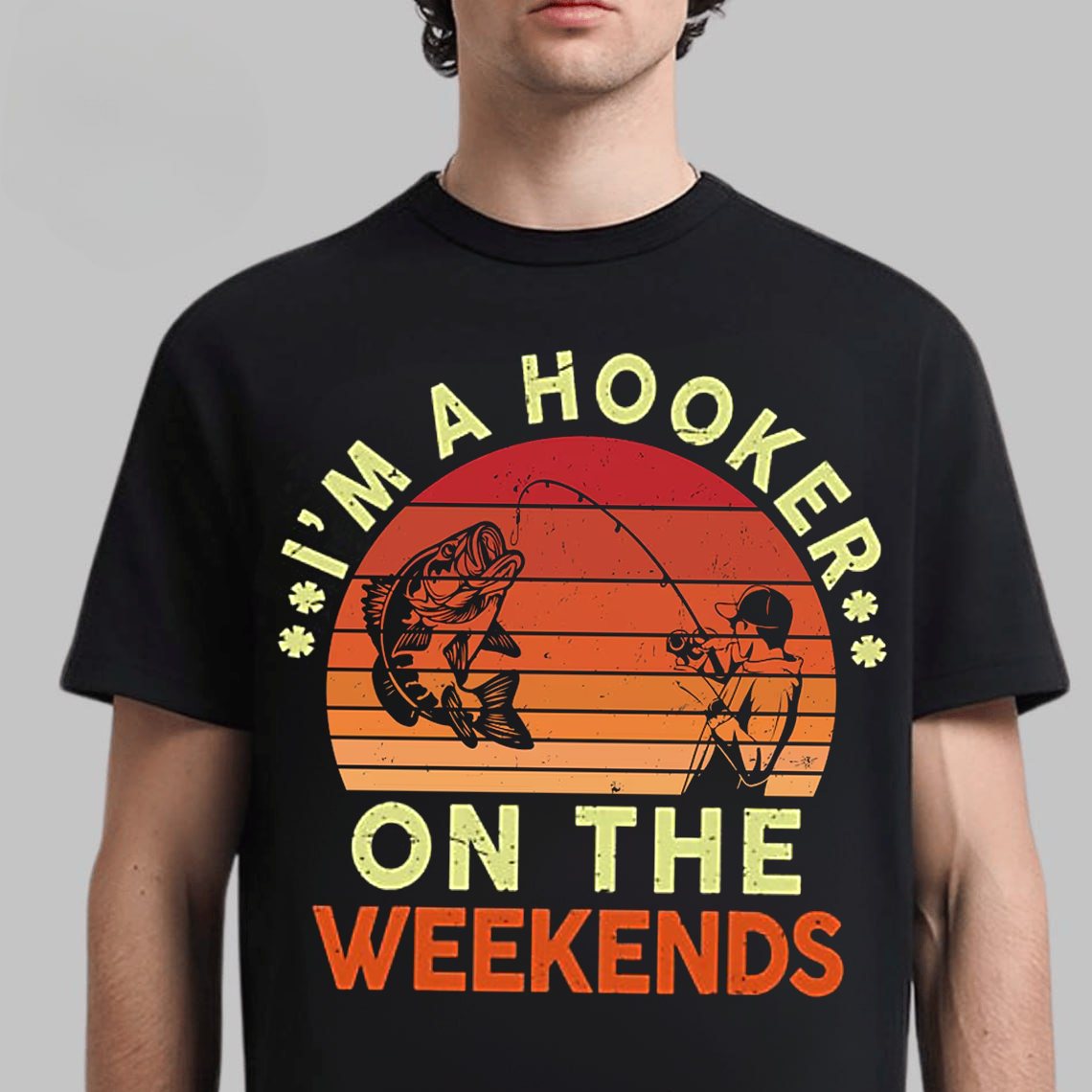 I’m A Hooker On The Weekends T-Shirt, Funny Fishing Shirt, Retro Sunset Bass Fishing Tee